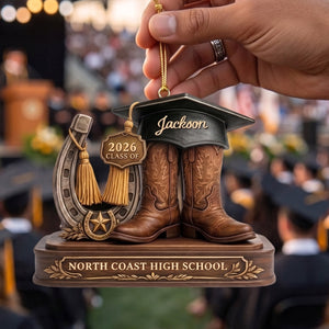 Custom Cowboy Boots Graduation Hanging Ornament β Class Of 2026 Keepsake For Seniors