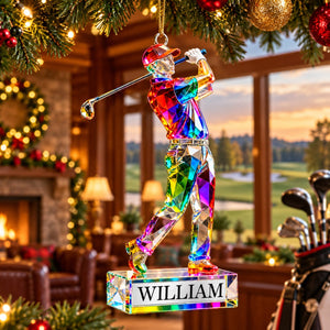 Personalized Golf Themed Crystal Ornaments - Christmas Gift for Golf Lovers