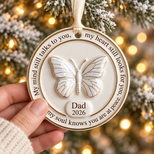 "My Soul Knows" Personalized Butterfly Memorial Ornament – Raised Ceramic Christmas Keepsake With Name & Year, In Loving Memory Gift For Loss Of Dad Or Mom