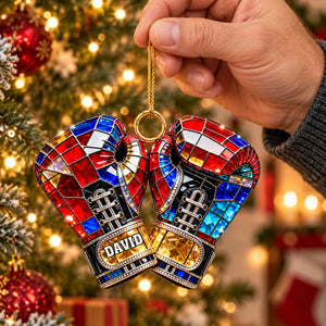 Personalized Stained Glass Boxing Glove Themed Ornament,Christmas Gift for Boxer