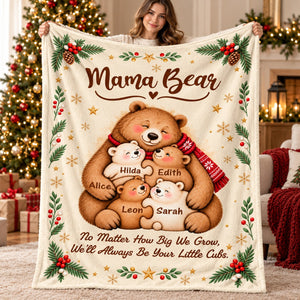 Personalized Mama Bear Christmas Blanket โ Custom Kids' Names Bear Family Fleece Blanket, Christmas Gift For Mom From Her Children