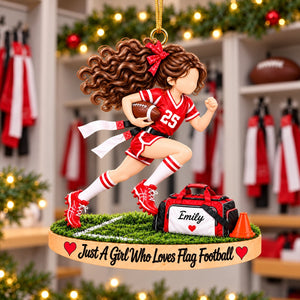 Just A Girl Who Loves Flag Football - Personalized Flag Football Girl Ornament โ Custom Athlete Christmas Gift