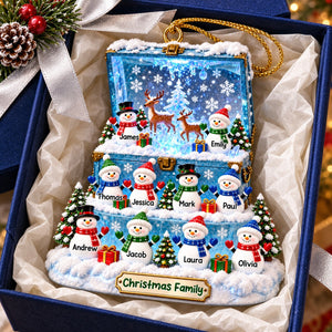 Personalized Christmas Snowman Family Treasure Chest Theme Ornament