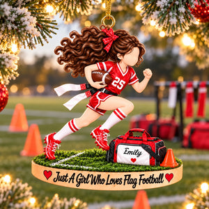 Just A Girl Who Loves Flag Football - Personalized Flag Football Girl Ornament โ Custom Athlete Christmas Gift