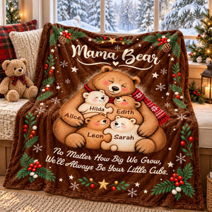Personalized Mama Bear Christmas Blanket โ Custom Kids' Names Bear Family Fleece Blanket, Christmas Gift For Mom From Her Children