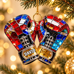 Personalized Stained Glass Boxing Glove Themed Ornament,Christmas Gift for Boxer