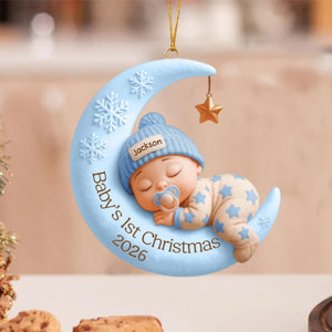 Sleeping Baby On Moon β Baby's 1st Christmas Personalized Ornament
