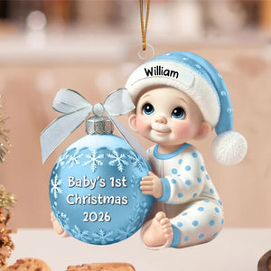 Baby Holding Christmas Bauble β Baby's 1st Christmas Personalized Ornament