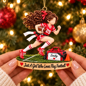Just A Girl Who Loves Flag Football - Personalized Flag Football Girl Ornament โ Custom Athlete Christmas Gift