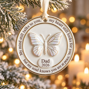"My Soul Knows" Personalized Butterfly Memorial Ornament – Raised Ceramic Christmas Keepsake With Name & Year, In Loving Memory Gift For Loss Of Dad Or Mom