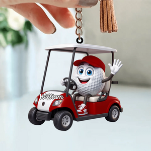 Golf Player On Golf Cart Keychain β Personalized Gift For Golf Lovers