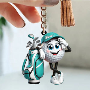 Cute Sweaty Golf Ball Mascot Keychain - Personalized Golf Mascot Keychain Gift for Male & Female Golfer
