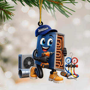 Cute HVAC Repair Mascot Ornament β Personalized Gift For Heating & Cooling Professionals