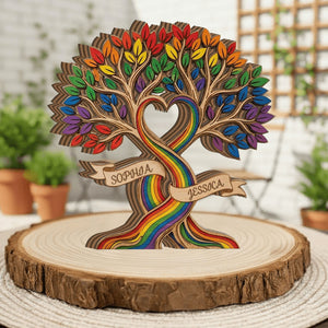 Custom LGBTQ Rainbow Pride Tree Wooden Plaque - Personalized Plaque