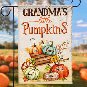 Little Pumpkins Of Grandma-Personalized Pumpkin Garden Flag! Celebrate Family Halloween Magic