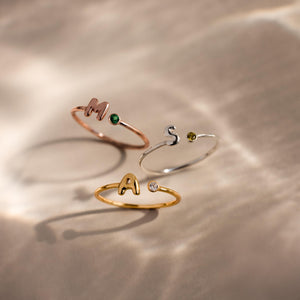 Personalized Initial Birthstone Ring,Dainty Ring for Women