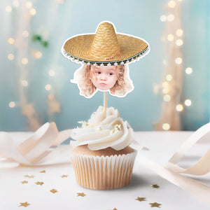 Mexican Fiesta Sombrero Maracas โ Custom Photo Personalized Cupcake Topper