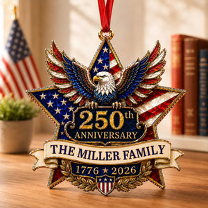 "American Pride Lives On" β 250th Anniversary Eagle Acrylic Ornament | Personalized Family Name Holiday Gift