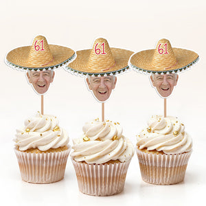 Mexican Fiesta Sombrero Maracas โ Custom Photo Personalized Cupcake Topper