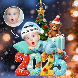 Baby's First Christmas Keepsake – Personalized Acrylic Ornament with Baby Photo For Holiday Tree Decor