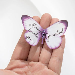 Personalized Silk Butterfly Memorial Brooch Pin with Words Photo and Crystal