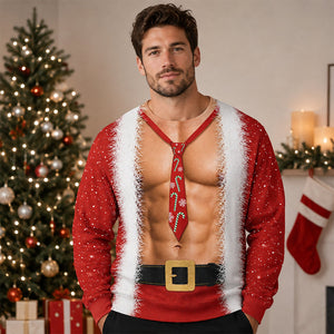 Funny Santa Body Illusion Christmas Sweatshirt – Personalized Novelty Christmas Party Sweater