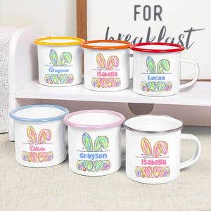 Personalized Watercolor Faux Glitter Bunny Design 12oz Enamel Mug