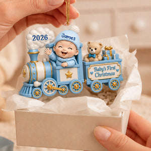 Baby On Toy Train - Baby First Christmas Personalized Acrylic Ornament