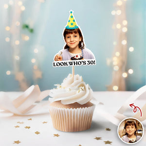 Funny Birthday Party Decor β Custom Retro Childhood Photo Personalized Cupcake Topper
