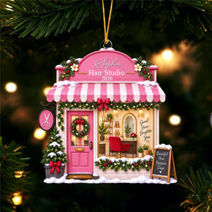 Personalized Hair Salon Christmas Shopfront Ornament - Gift for Hairstylist
