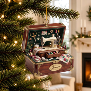 Personalized Jewelry Box Containing a Tiny Nostalgic Sewing Studio Ornament,Christmas Gift Ideas for Sewing Enthusiasts