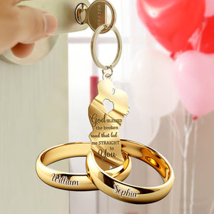Couple Gift Couple Rings with Wings Personalized Keychain