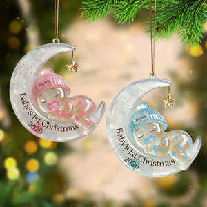 Babyβs First Christmas Personalized Ornament - Custom Moon Sea Glass Acrylic Keepsake, Newborn Gift