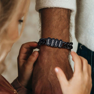 Personalized Cuban Chain Name Beads Bracelet Gift For Dad, Son, Husband