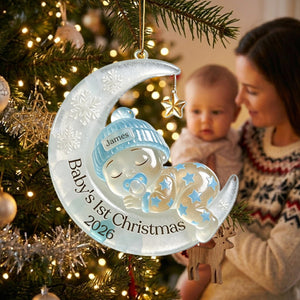 Babyβs First Christmas Personalized Ornament - Custom Moon Sea Glass Acrylic Keepsake, Newborn Gift