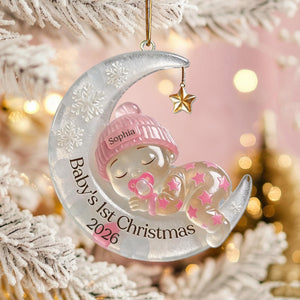 Babyβs First Christmas Personalized Ornament - Custom Moon Sea Glass Acrylic Keepsake, Newborn Gift
