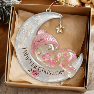 Babyβs First Christmas Personalized Ornament - Custom Moon Sea Glass Acrylic Keepsake, Newborn Gift