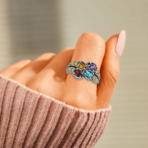 Personalized Family Cluster Mother's Birthstone Antiqued Ring 2 - 5 Stones