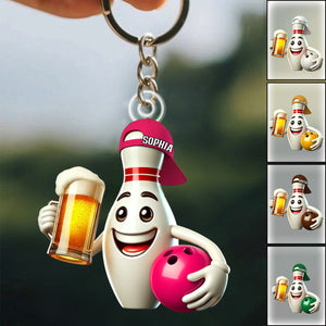 Personalized Bowling Name Keychain Gift For Bowling Lover