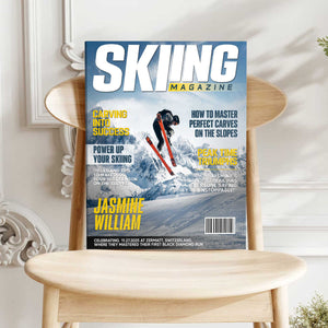 Personalized Skiing Magazine Cover Canvas Custom Sport Magazine Cover, Skiing Player Gift, Unique Gifts For Skiing Player