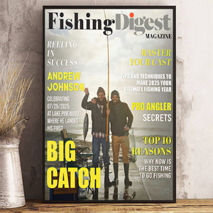 Fishing Digest Magazine Personalized Canvas Poster, Custom Fisherman Magazine Cover Photo, Unique Fishing Gift For Him