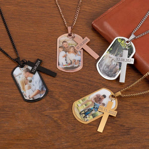 Personalized Memorial Necklace With Cross Pendant,Photo With Text Necklace