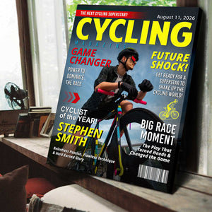 Custom Cycling Magazine Cover, Custom Cycling Gifts, Bicycling Gift for Cyclists, Custom Cycling Photo Canvas