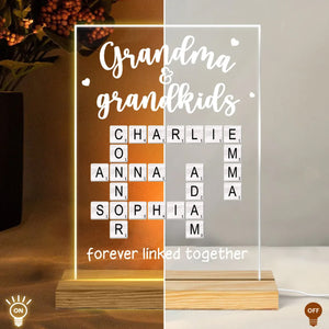 Grandma Grandpa & Grandkids Forever Linked Together Crossword Puzzle Personalized Acrylic Plaque With LED Night Light