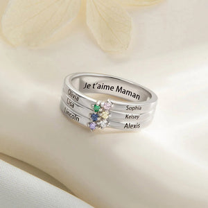 Family Birthstone Personalized 1-8 Names Engraving Ring, Mothers Ring