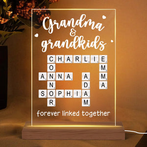 Grandma Grandpa & Grandkids Forever Linked Together Crossword Puzzle Personalized Acrylic Plaque With LED Night Light