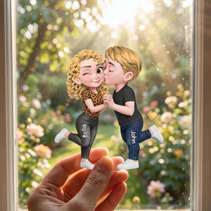 Cute Cartoon Couple Kissing Acrylic Ornament – Personalized Anniversary Keepsake Gift