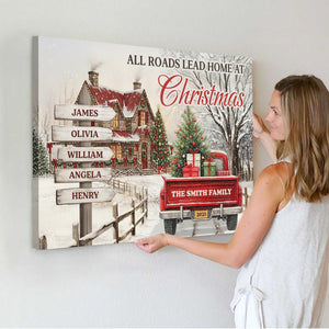 "All Roads Lead Home at Christmas" Canvas Poster - Personalize Names & Year