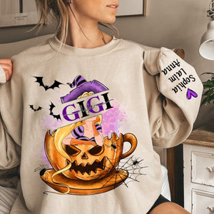 Personalized GIGI life Witch Halloween Sweatshirt with Grandkids' Names on Sleeve