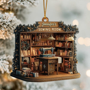 Celebrating The Joy Of Crafting Sewing Room Awaits, Personalized Wood Ornament, Gift For Crafters And Moms